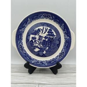 VTG Willow Ware by Royal China Blue Cake Plate Serving Platter With Handles 11”
